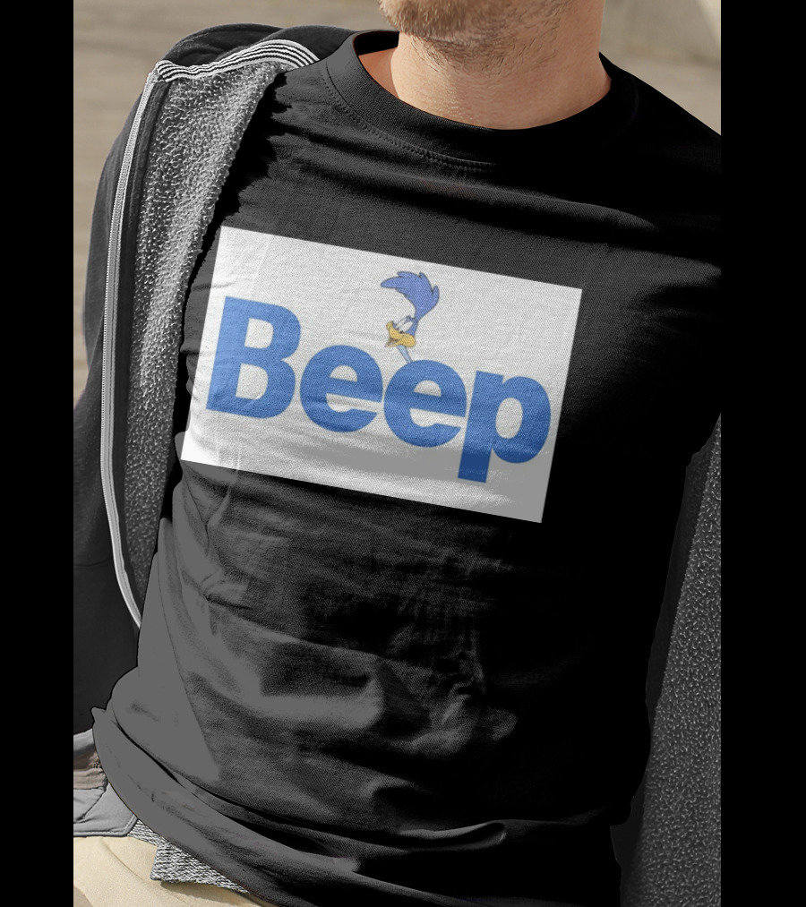 Looney Tunes Road Runner Beep Text Featuring Iconic Cartoon T-Shirt