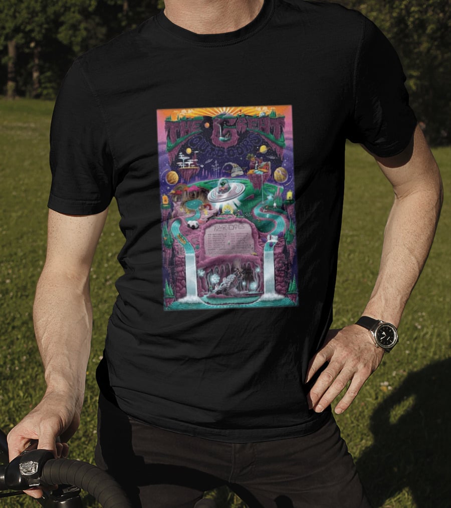 The Great Outdoors Fall Tour 2026 Cosmic Adventure Spaceships Waterfalls Planets T-Shirt