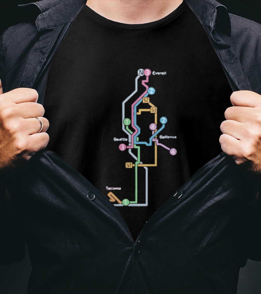 Seattle Tacoma Everett Bellevue Transit Map S1 S2 S3 Route Lines T-Shirt