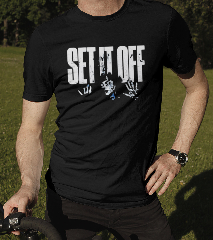 Set It Off Cracked Text With Blue Paint Effect T-Shirt