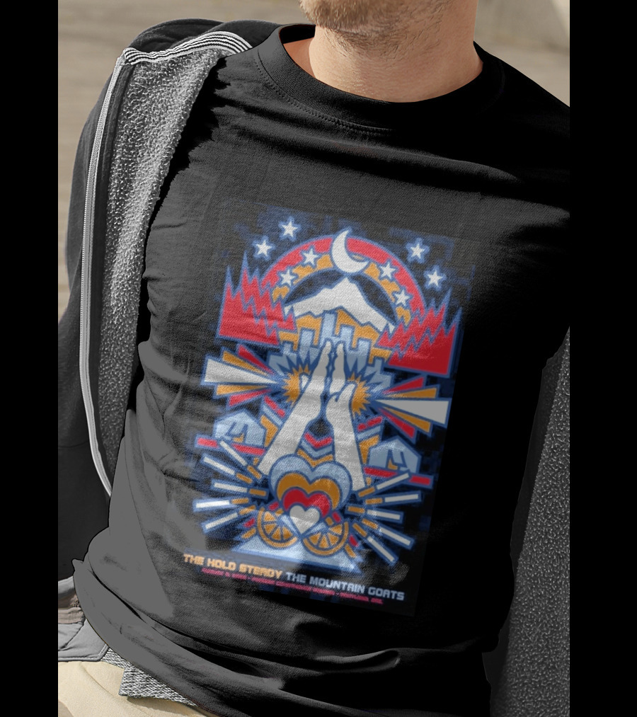 The Hold Steady The Mountain Goats Pioneer Courthouse Square Portland August 8 2026 Concert Tour Skyline Heart Hands Stars Moon Mountains T-Shirt