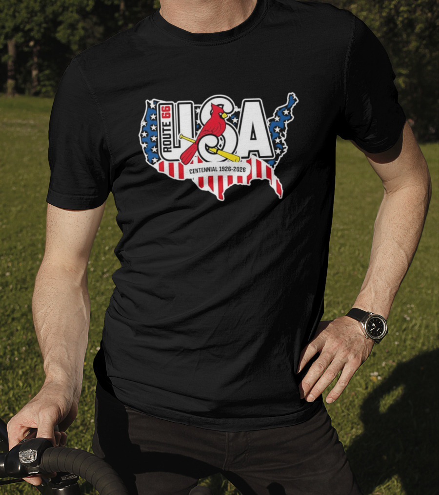 St Louis Cardinals Route 66 USA Centennial 1926 2026 American Flag Map T-Shirt