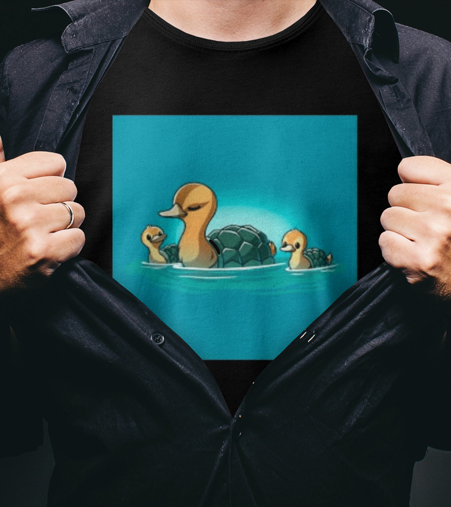 Turtle Ducks Swimming Cute Playful Hybrid Creatures T-Shirt