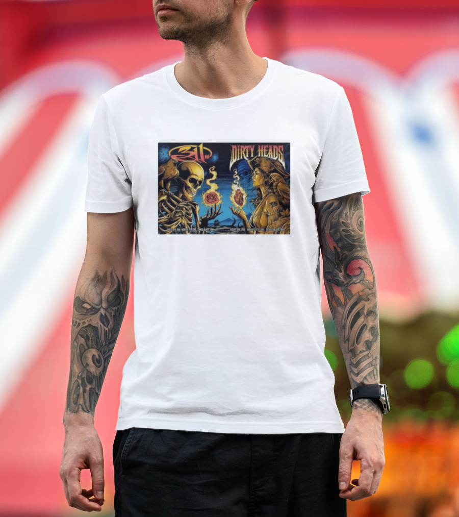 311 X Dirty Heads August 5 2026 Council Bluffs Iowa Harrah's Stir Cove Exclusive Set Skeleton Pirate Roses T-Shirt