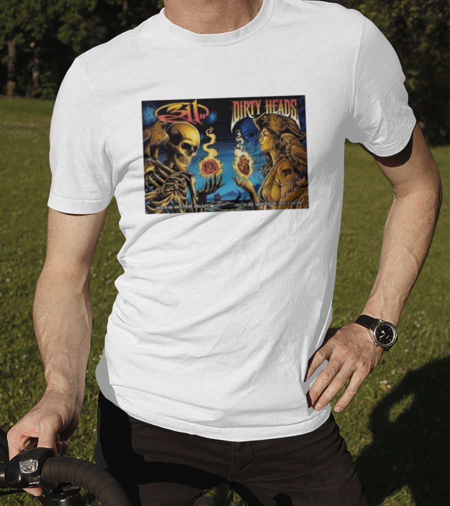 311 X Dirty Heads August 5 2026 Council Bluffs Iowa Harrah's Stir Cove Exclusive Set Skeleton Pirate Roses T-Shirt
