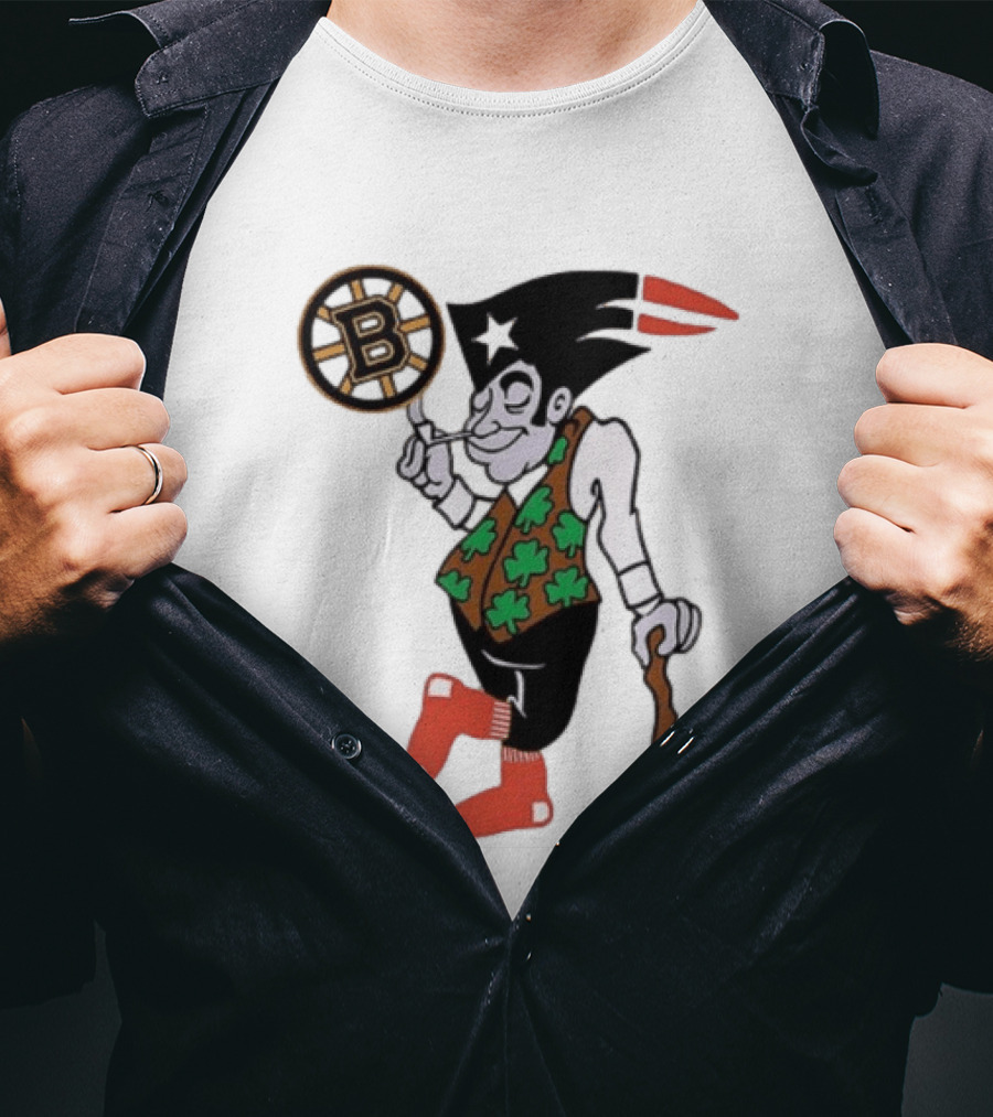 Boston All Sport Team Vintage Mascot With Clover And Cane T-Shirt