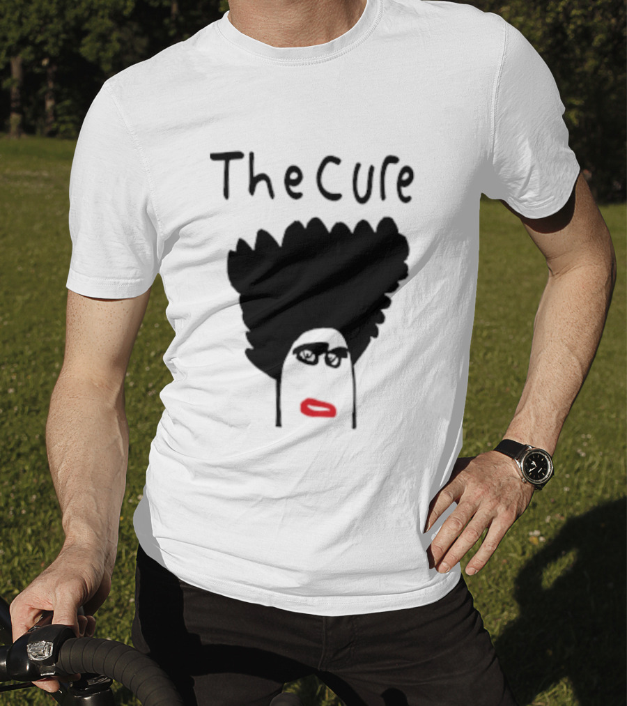 Kieran Maguire Wearing The Cure Text Bold Face Black Hair Red Lips T-Shirt