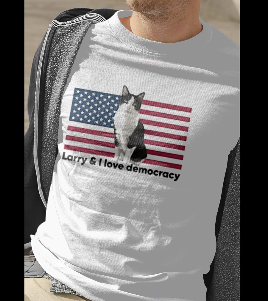 Larry I Love Democracy Cat American Flag T-Shirt