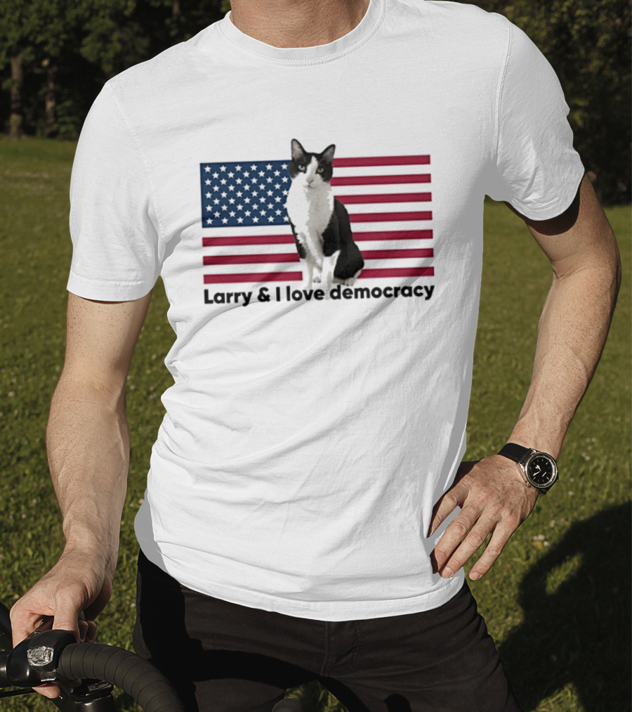 Larry I Love Democracy Cat American Flag T-Shirt