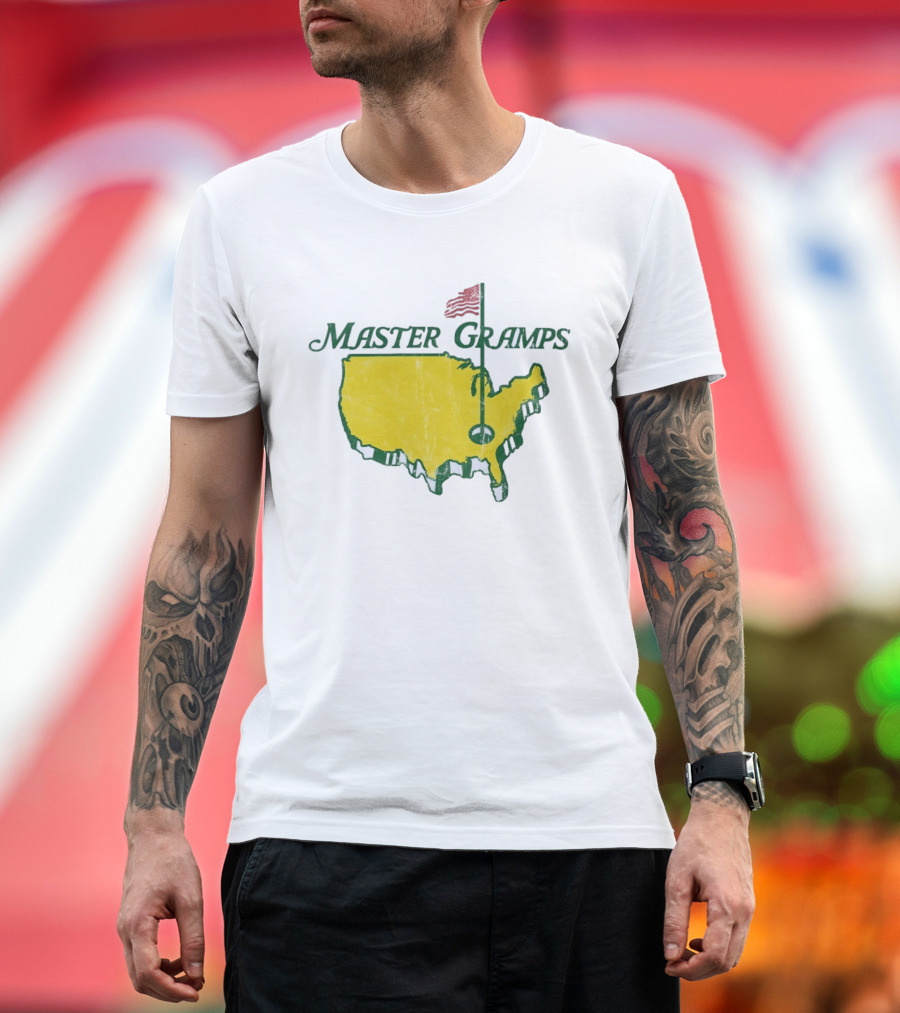 Master Gramps Golfing USA Flag Map T-Shirt