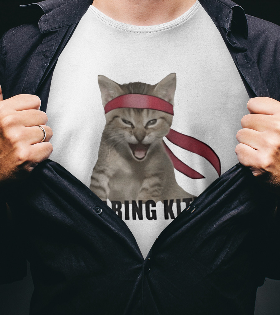 Roaring Kitty Kitten In Red Headband Stock Market Meme T-Shirt