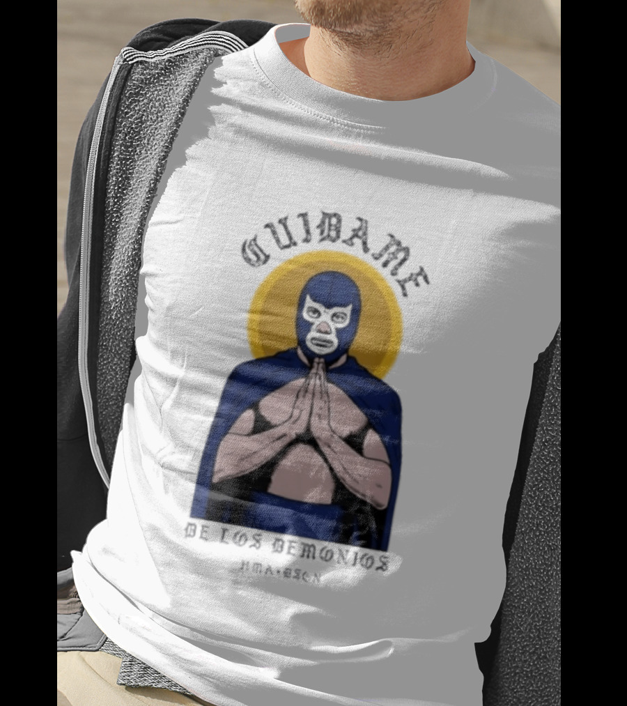 Cuidame De Los Demonios Original Blue Demon Luchador Praying Hands T-Shirt