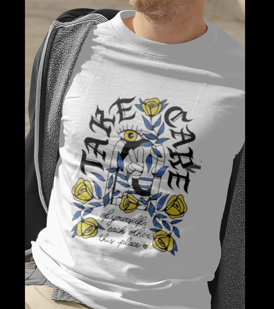 Take Care Of Yourself Each Other This Place Floral Peace Symbol Emo T-Shirt