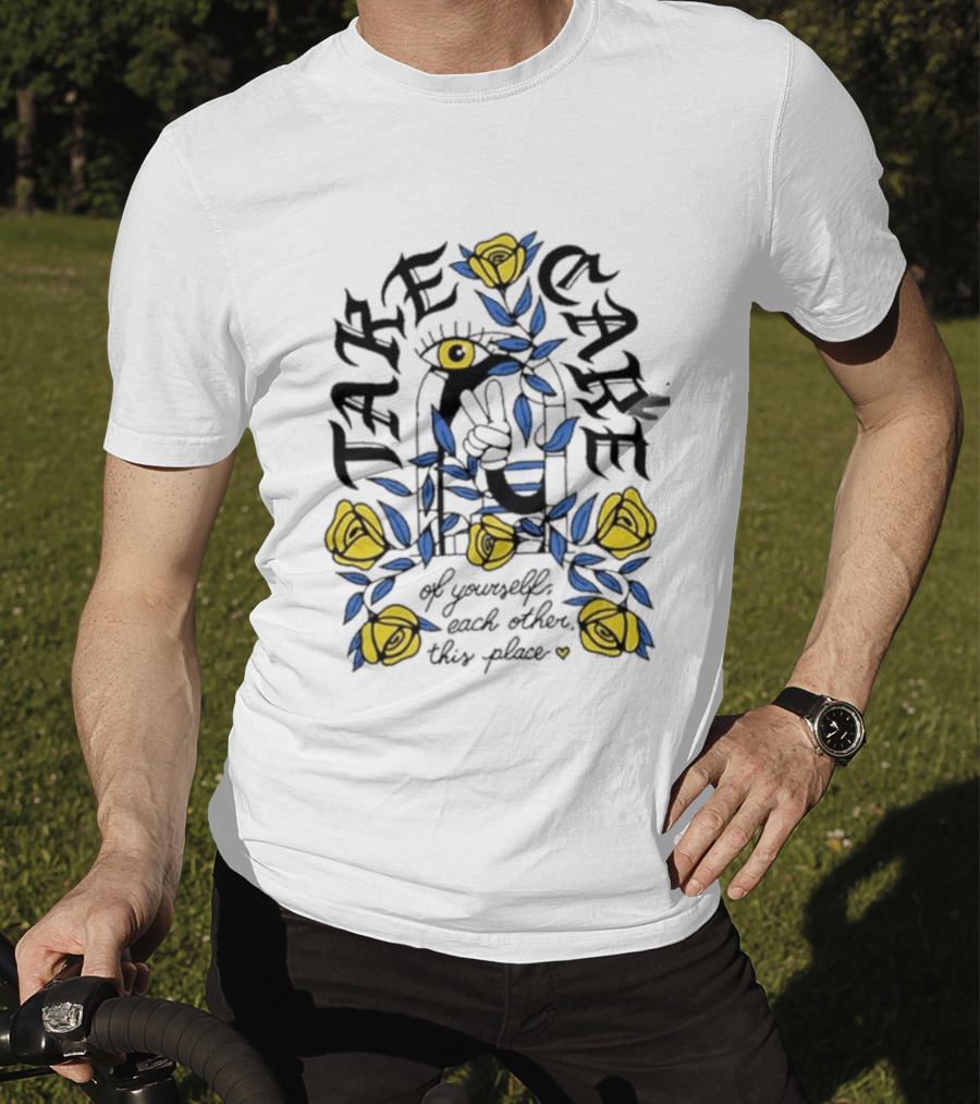 Take Care Of Yourself Each Other This Place Floral Peace Symbol Emo T-Shirt