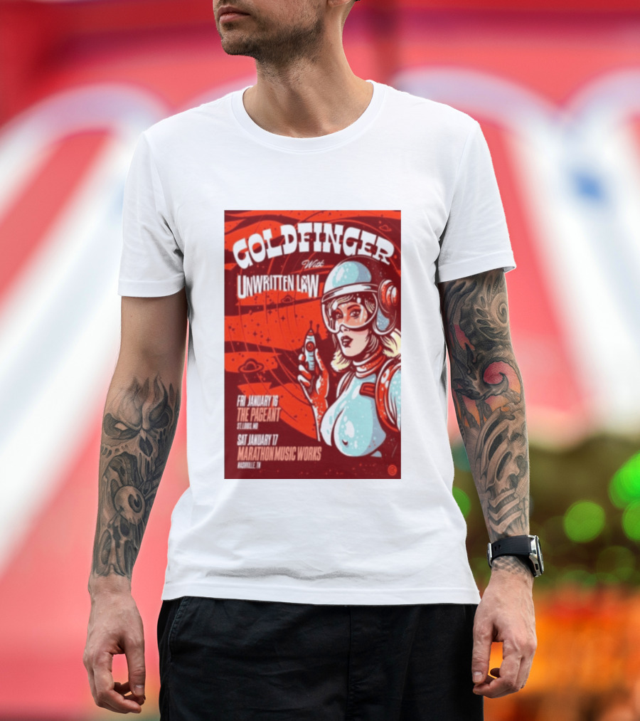 Goldfinger With Unwritten Law The Pageant St. Louis Marathon Music Works Nashville January 16 17 2026 Concert Retro Futuristic Spacewoman T-Shirt