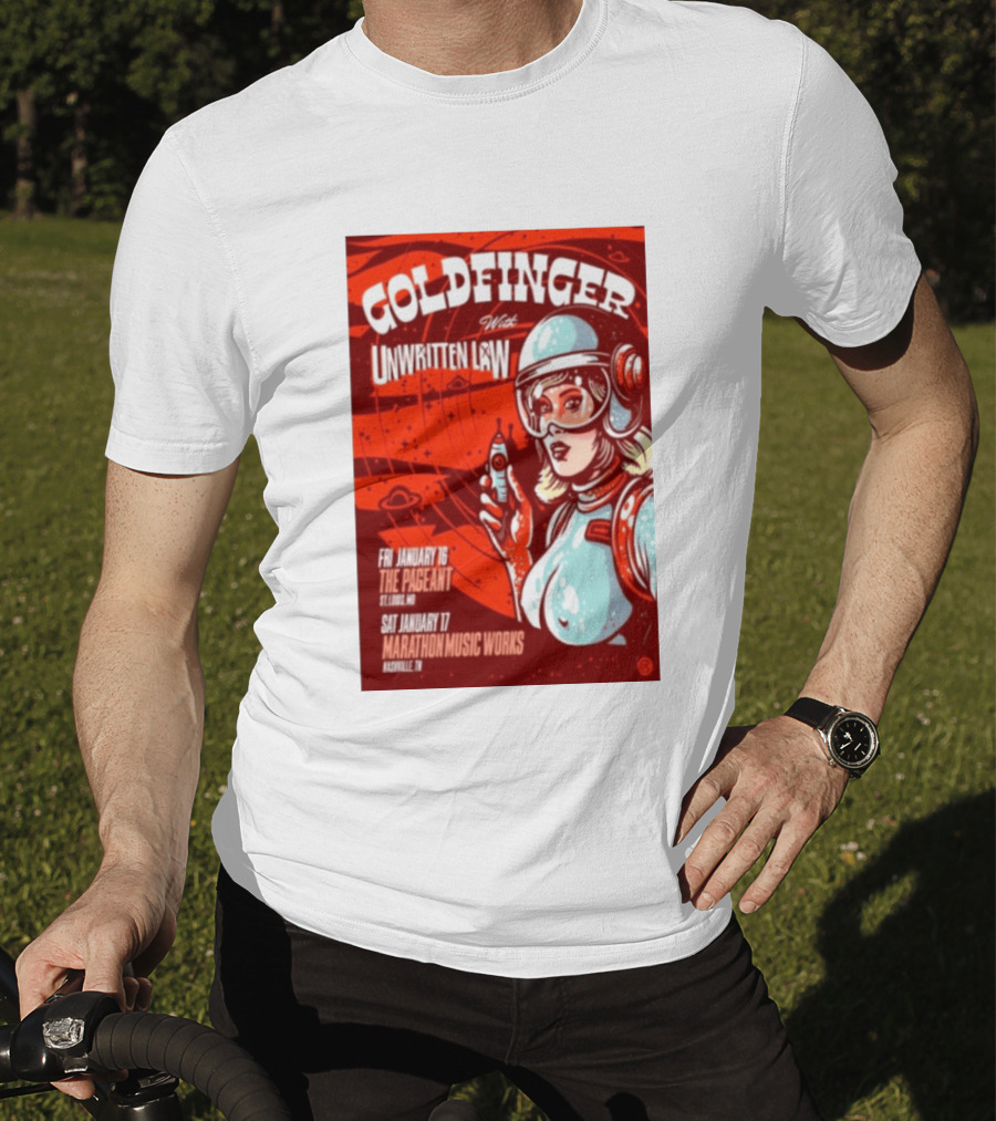 Goldfinger With Unwritten Law The Pageant St. Louis Marathon Music Works Nashville January 16 17 2026 Concert Retro Futuristic Spacewoman T-Shirt
