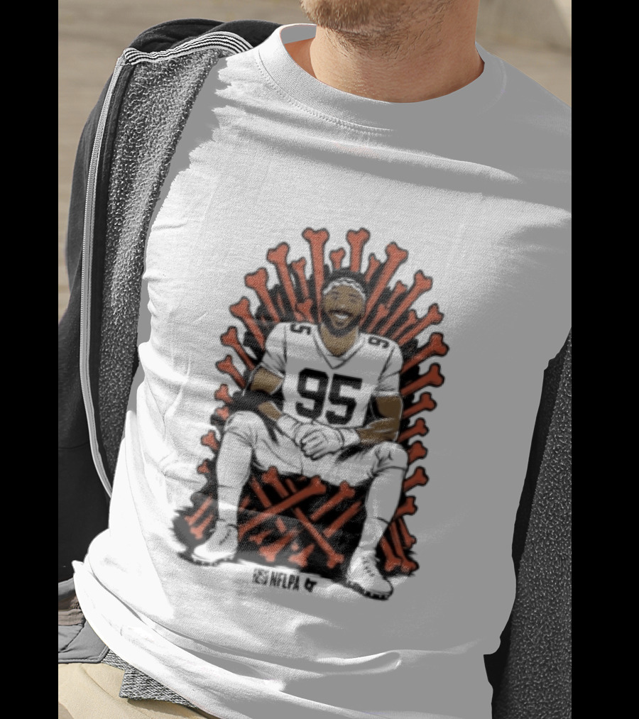 Original Myles Garrett 95 Single Season Sack King Cleveland Browns Bone Throne T-Shirt