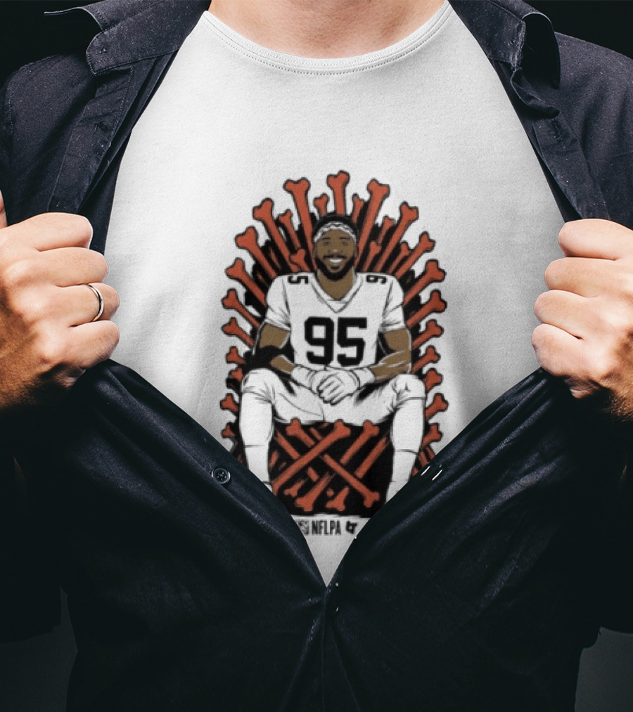 Original Myles Garrett 95 Single Season Sack King Cleveland Browns Bone Throne T-Shirt