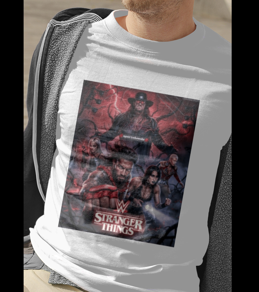 WWE And Stranger Things Crossover With The Undertaker, Roman Reigns, Cody Rhodes, Rhea Ripley, And Liv Morgan T-Shirt
