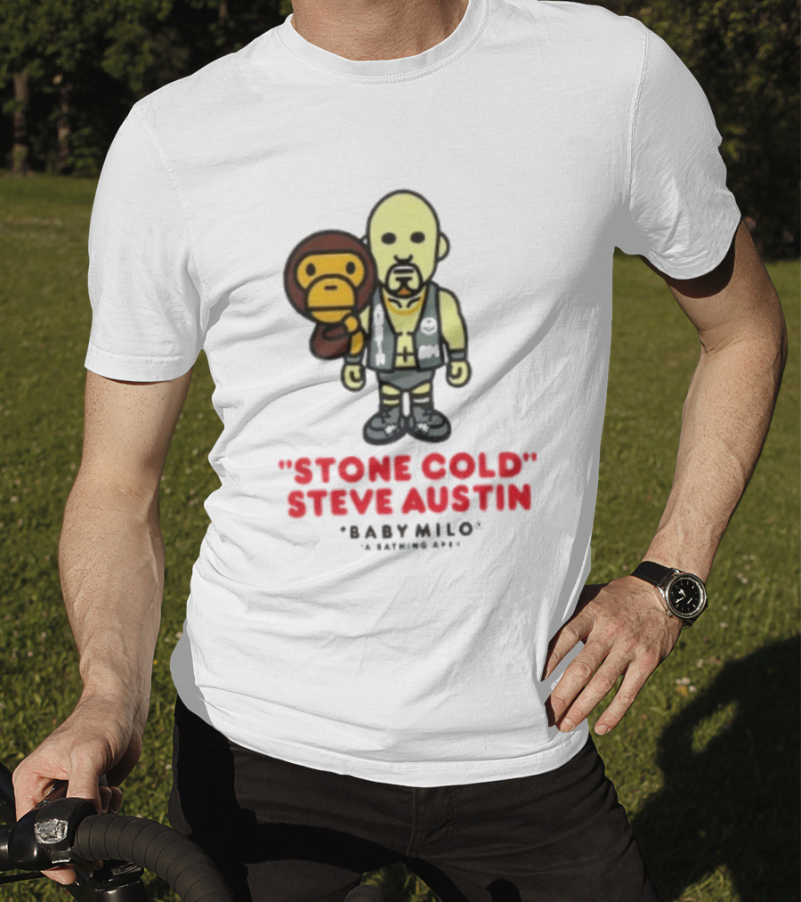 Stone Cold Steve Austin Baby Milo Collaboration Mens White T-Shirt