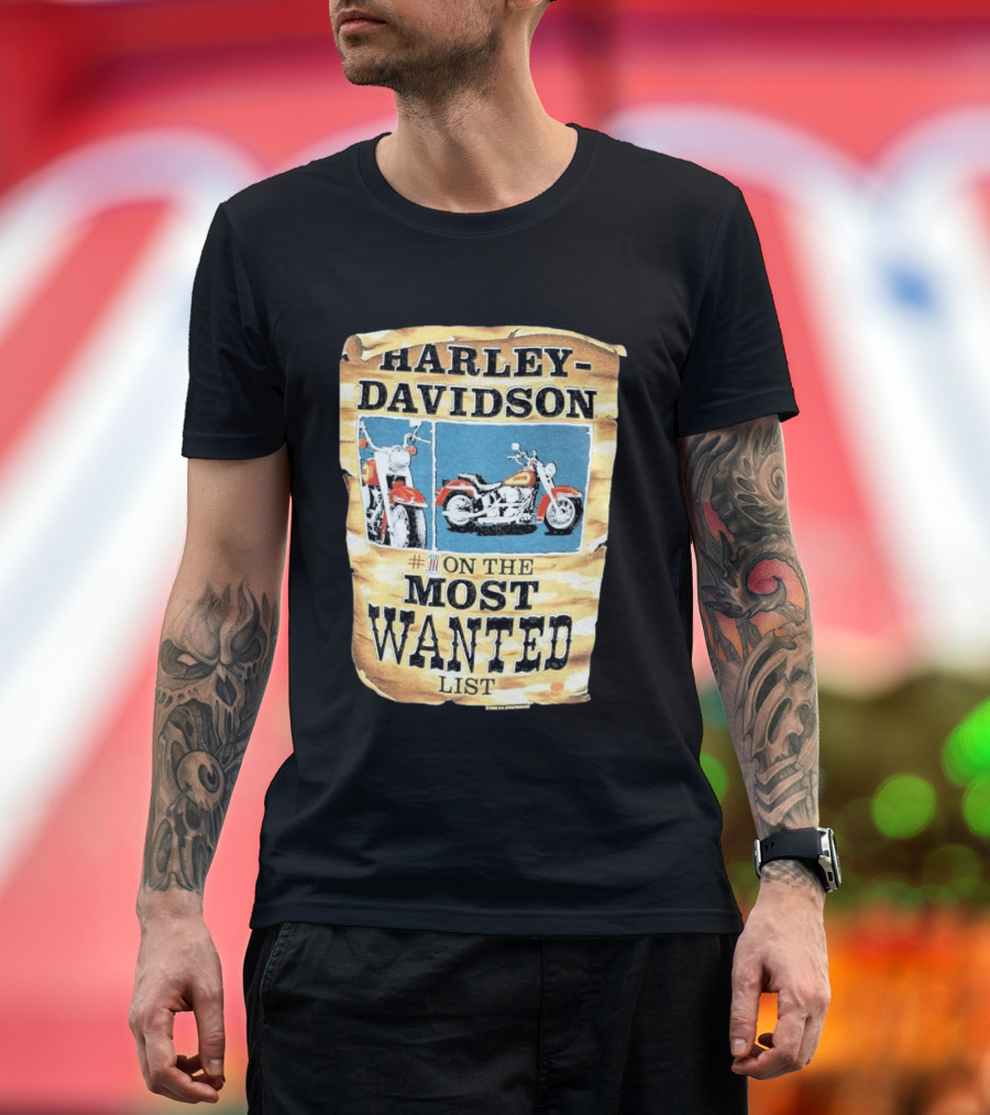 Harley Davidson #1 On The Most Wanted List Motorcycle 1986 Bismarck North Dakota T-Shirt