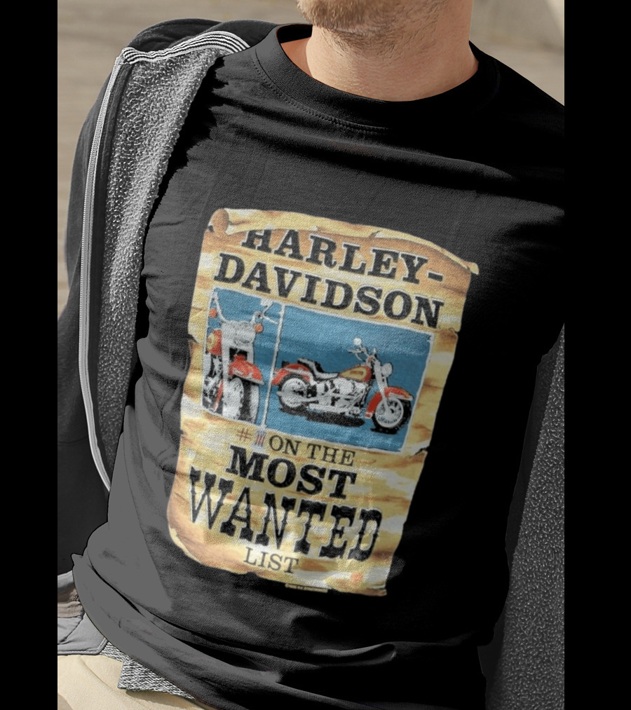 Harley Davidson #1 On The Most Wanted List Motorcycle 1986 Bismarck North Dakota T-Shirt
