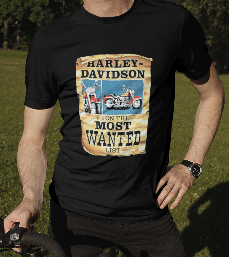 Harley Davidson #1 On The Most Wanted List Motorcycle 1986 Bismarck North Dakota T-Shirt