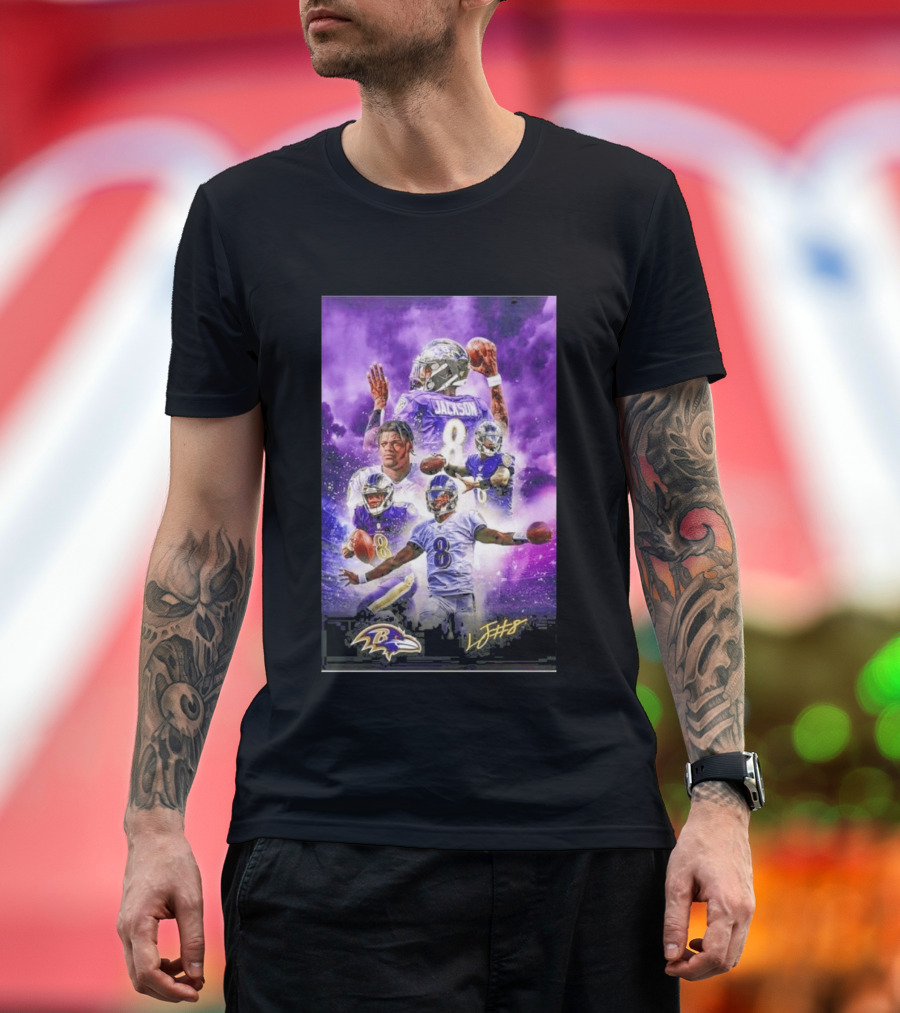 Baltimore Ravens Lamar Jackson 8 With Signature T-Shirt