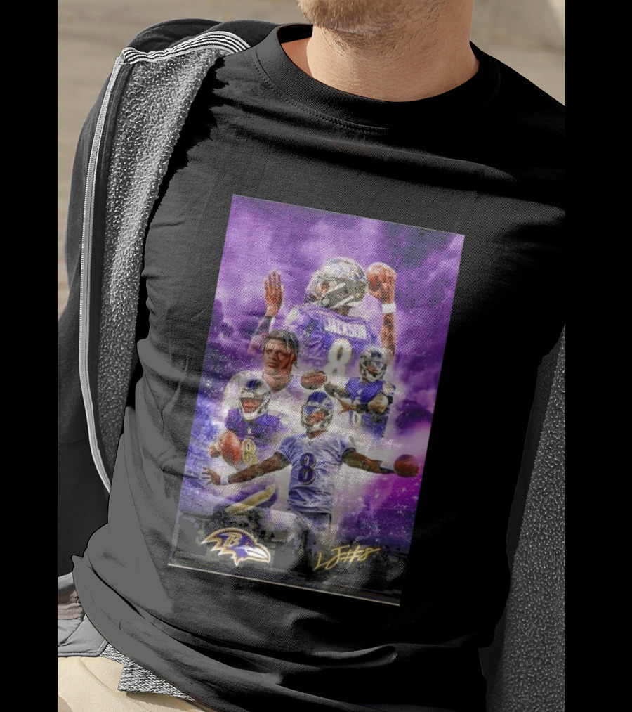 Baltimore Ravens Lamar Jackson 8 With Signature T-Shirt
