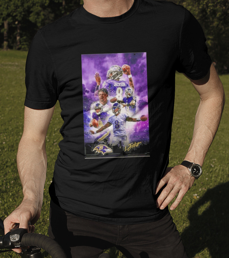 Baltimore Ravens Lamar Jackson 8 With Signature T-Shirt