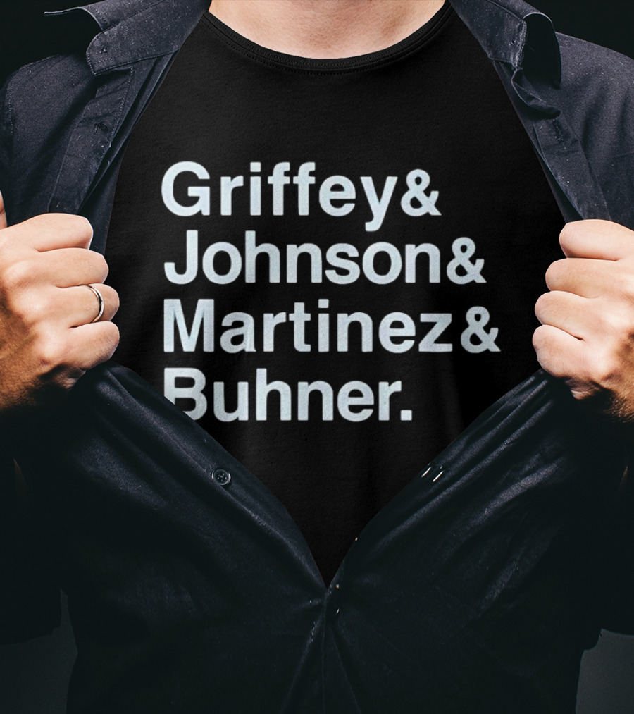 Griffey Johnson Martinez Buhner White Sans Serif Text Triangular T-Shirt