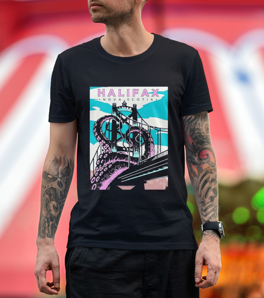 Halifax Nova Scotia Kraken Bridge Retro Travel T-Shirt