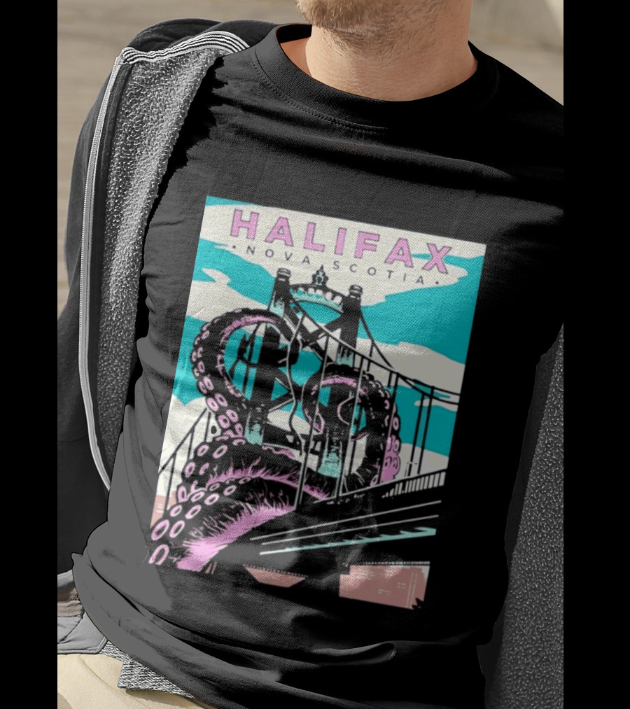 Halifax Nova Scotia Kraken Bridge Retro Travel T-Shirt