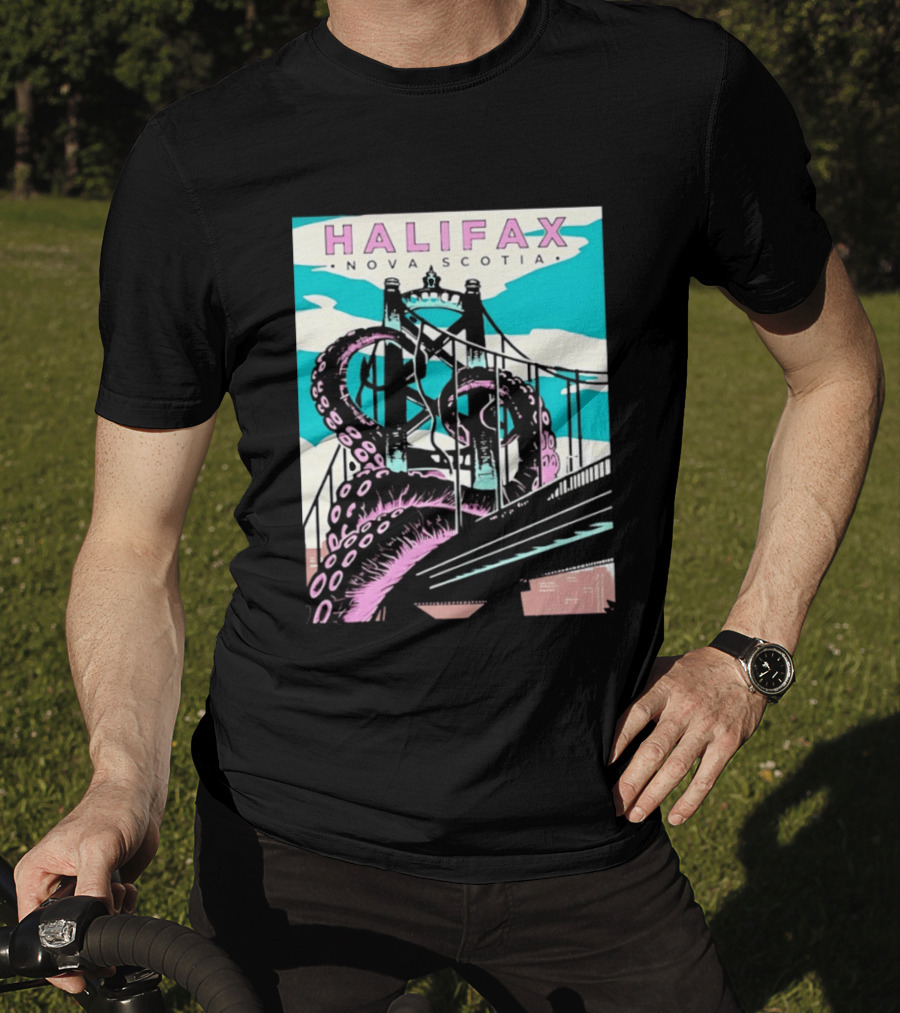 Halifax Nova Scotia Kraken Bridge Retro Travel T-Shirt