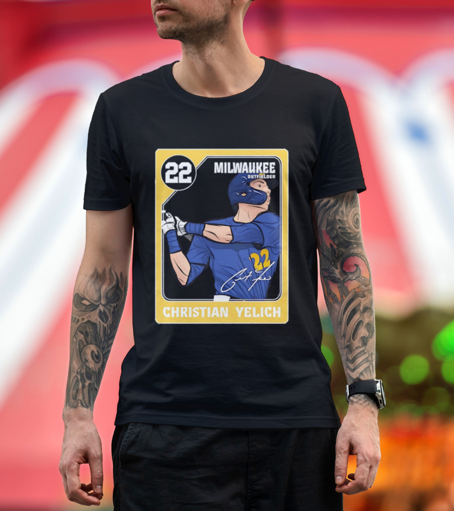 Christian Yelich Milwaukee Outfielder 22 Blue Jersey Yellow T-Shirt
