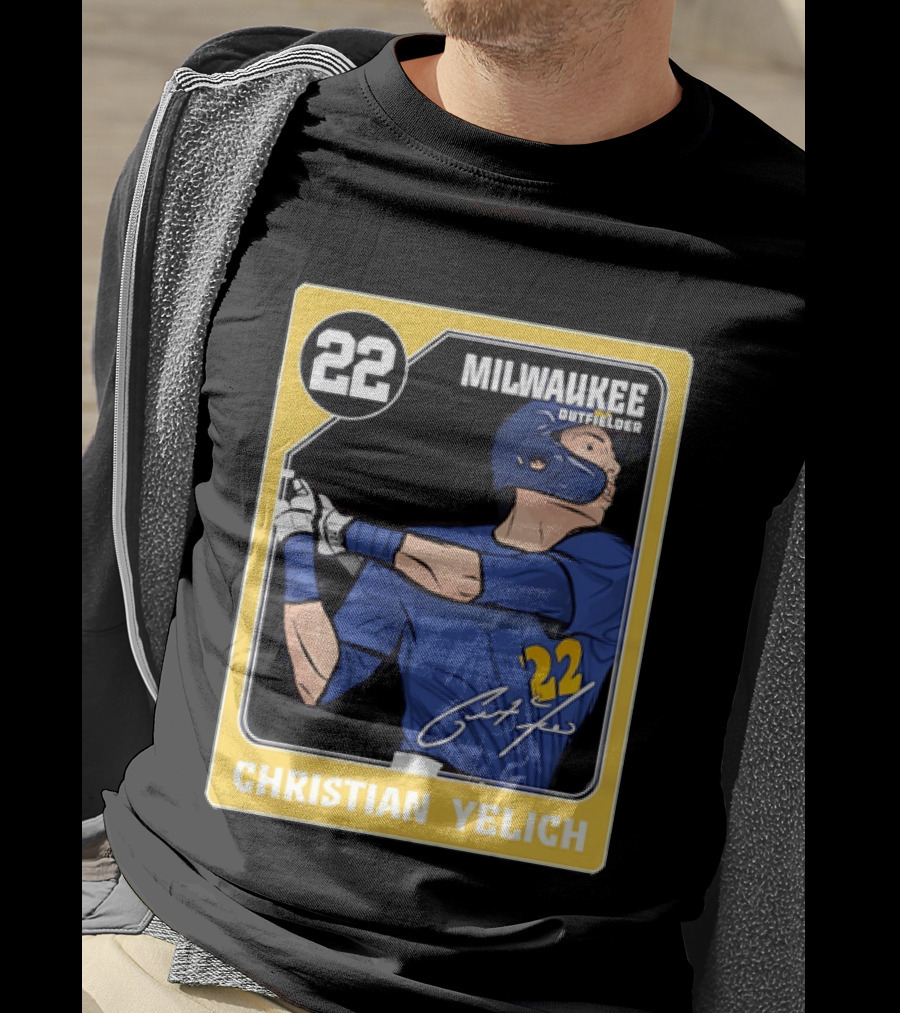 Christian Yelich Milwaukee Outfielder 22 Blue Jersey Yellow T-Shirt