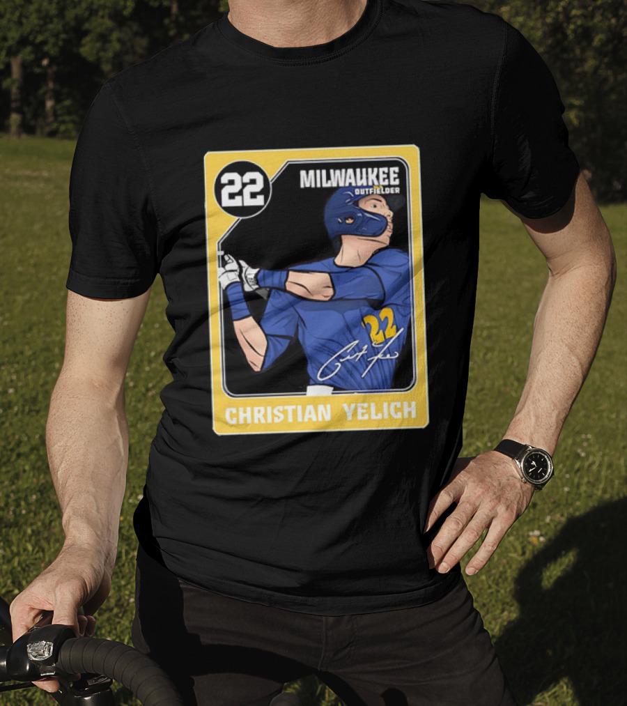 Christian Yelich Milwaukee Outfielder 22 Blue Jersey Yellow T-Shirt
