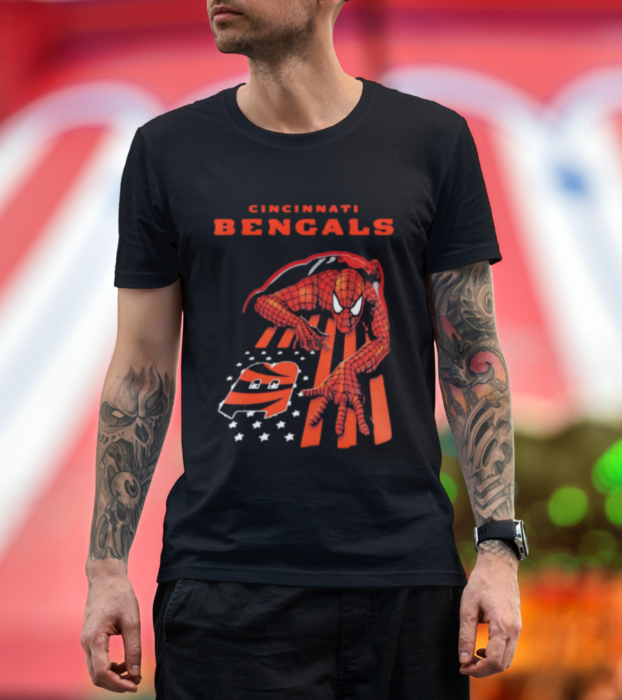 Cincinnati Bengals Spiderman Stripes Marvel T-Shirt