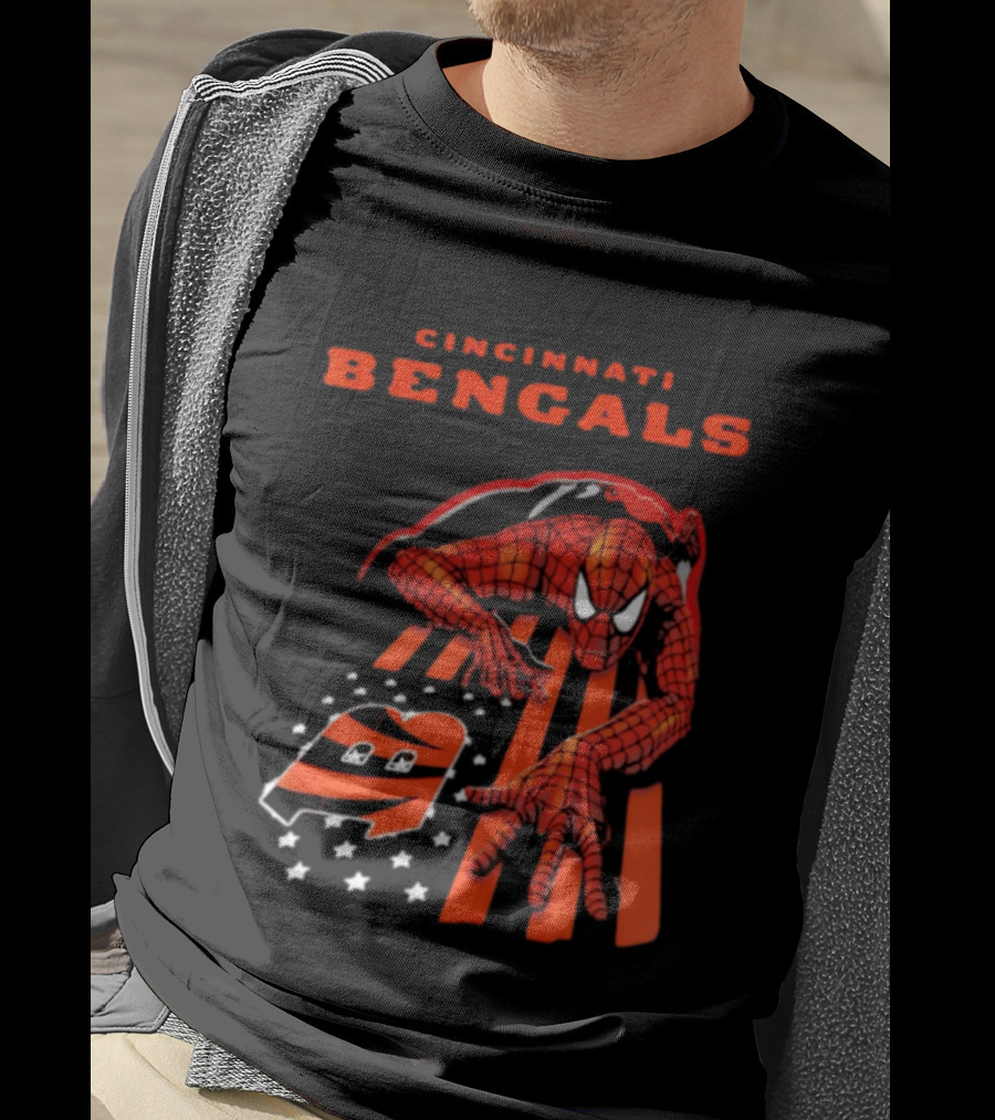 Cincinnati Bengals Spiderman Stripes Marvel T-Shirt
