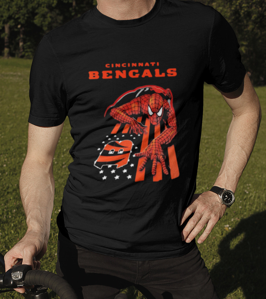 Cincinnati Bengals Spiderman Stripes Marvel T-Shirt