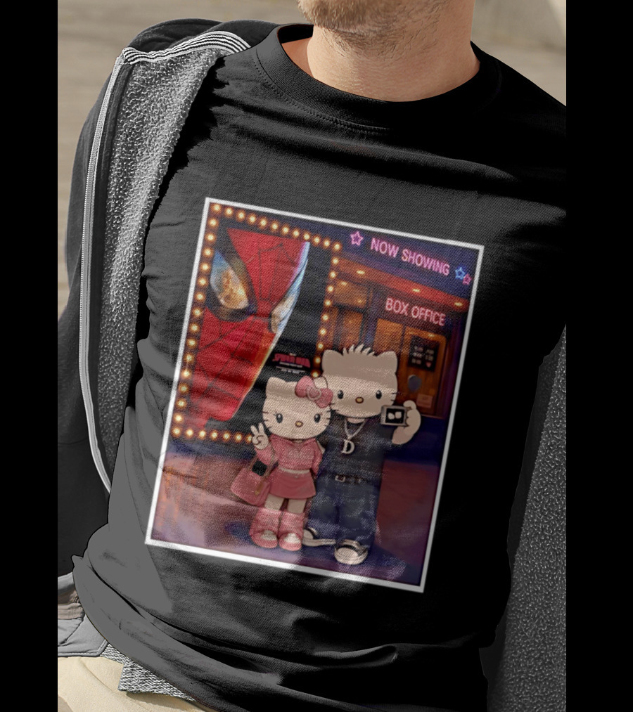 Now Showing Box Office Hello Kitty And Dear Daniel Spider Man Movie Polaroid Frame T-Shirt