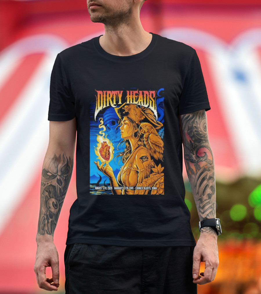 Dirty Heads August 5th 2026 Harrah's Stir Cove Council Bluffs Iowa Pirate Skull Parrot Live Event T-Shirt