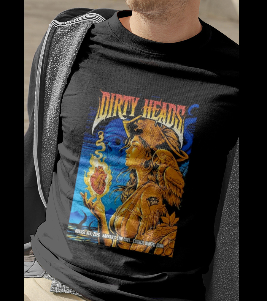 Dirty Heads August 5th 2026 Harrah's Stir Cove Council Bluffs Iowa Pirate Skull Parrot Live Event T-Shirt