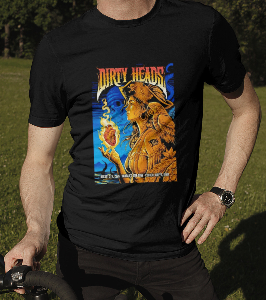 Dirty Heads August 5th 2026 Harrah's Stir Cove Council Bluffs Iowa Pirate Skull Parrot Live Event T-Shirt