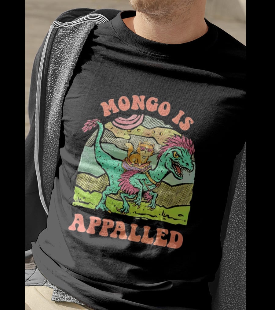 Mongo Is Appalled Cat Riding Dinosaur Raptor T-Shirt