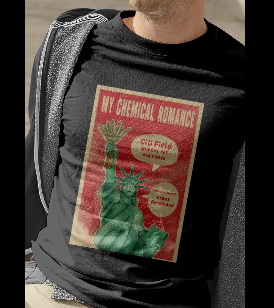 My Chemical Romance Citi Field Queens NY August 9 2026 Special Guest Franz Ferdinand Statue Of Liberty T-Shirt