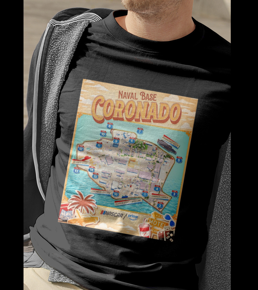 Naval Base Coronado Map NASCAR Prime Ellyson Start Finish Line Broadcast Booth T-Shirt