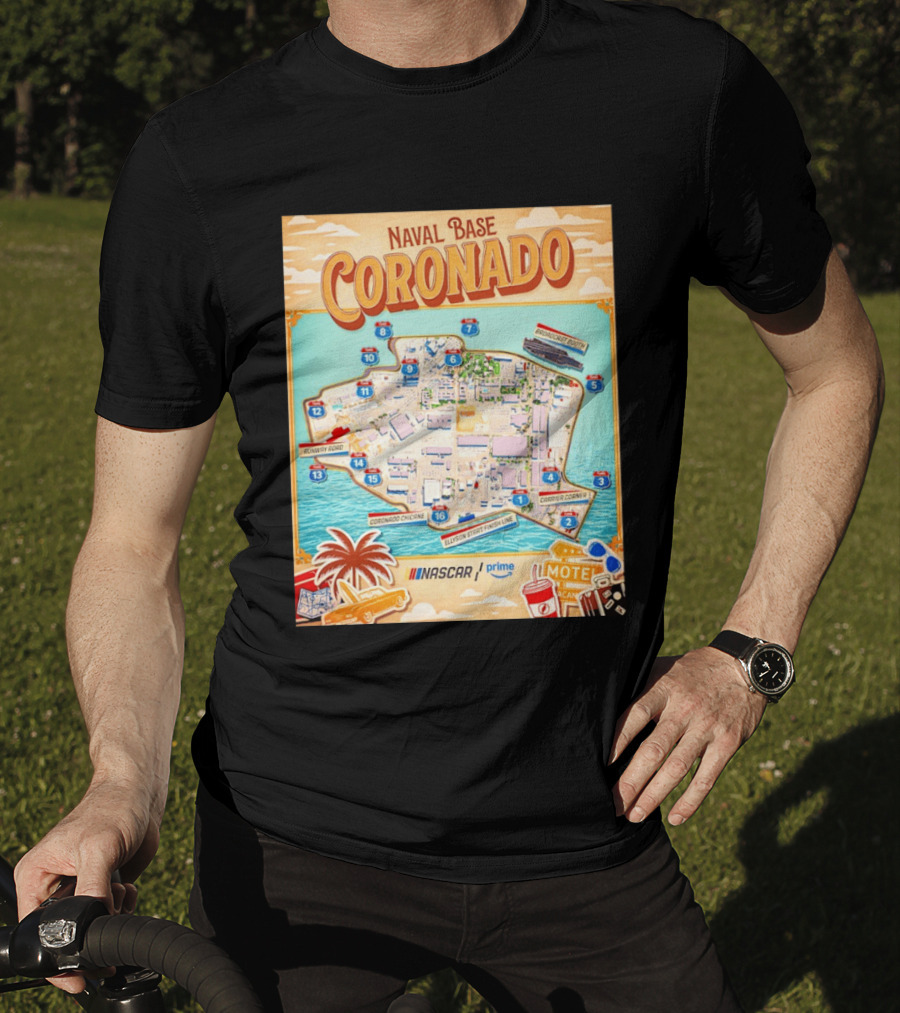 Naval Base Coronado Map NASCAR Prime Ellyson Start Finish Line Broadcast Booth T-Shirt