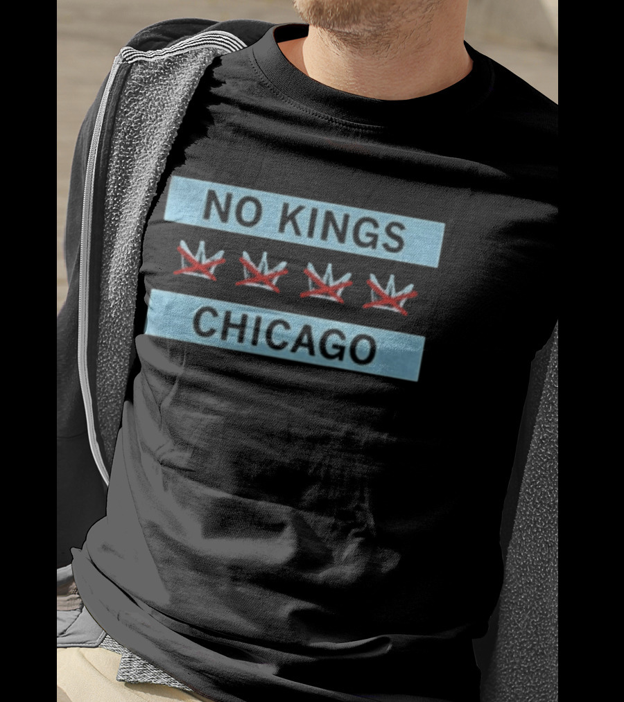 No Kings Chicago Flag Three Crossed Crowns T-Shirt
