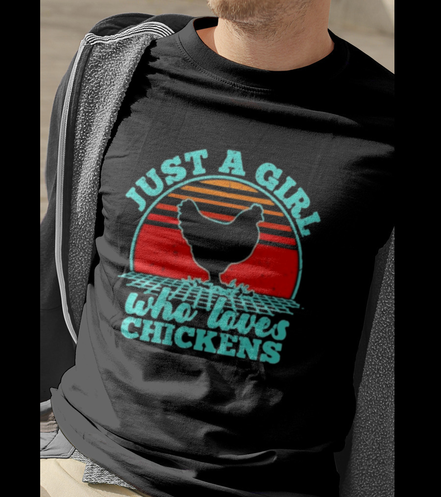 Just A Girl Who Loves Chickens Retro Sunset T-Shirt
